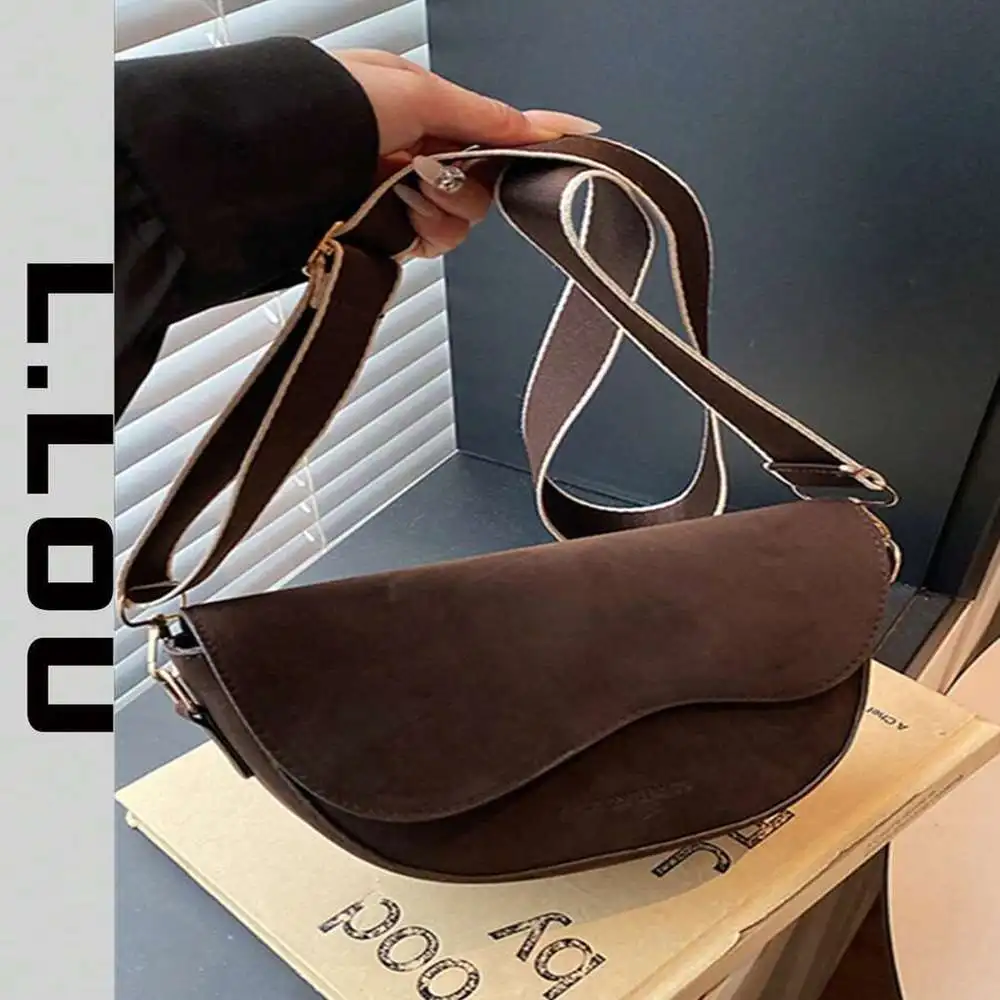 

Новая зимняя замшевая сумка через плечо — минималистичная полукруглая седельная сумка через плечо с клапаном для ежедневных поездок и свиданий