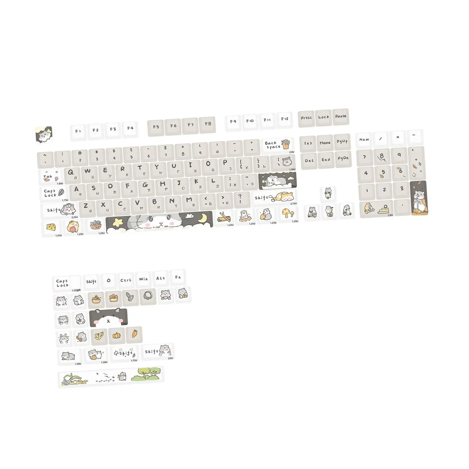 131 Keys PBT Keycaps Keyboard Caps Clear Word Ideal Gift Easy to Install Squirrel Patterns Print Replacement 68 75 98 100 Layout