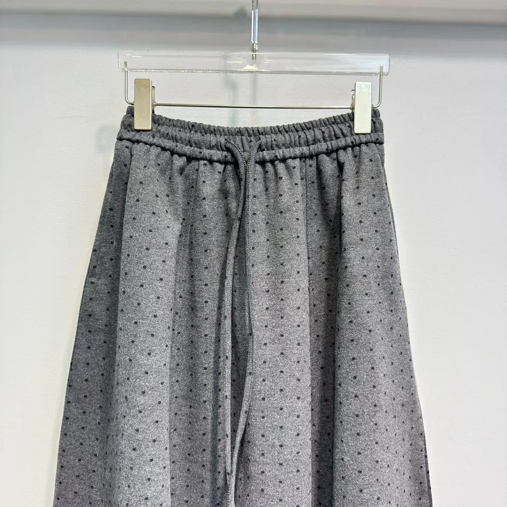 High Quality New Long Winter Skirt 2025 Autumn Winter Lady Elastic Waist Polka Dot Print Pocket Patchwork Casual Vintage Skirt