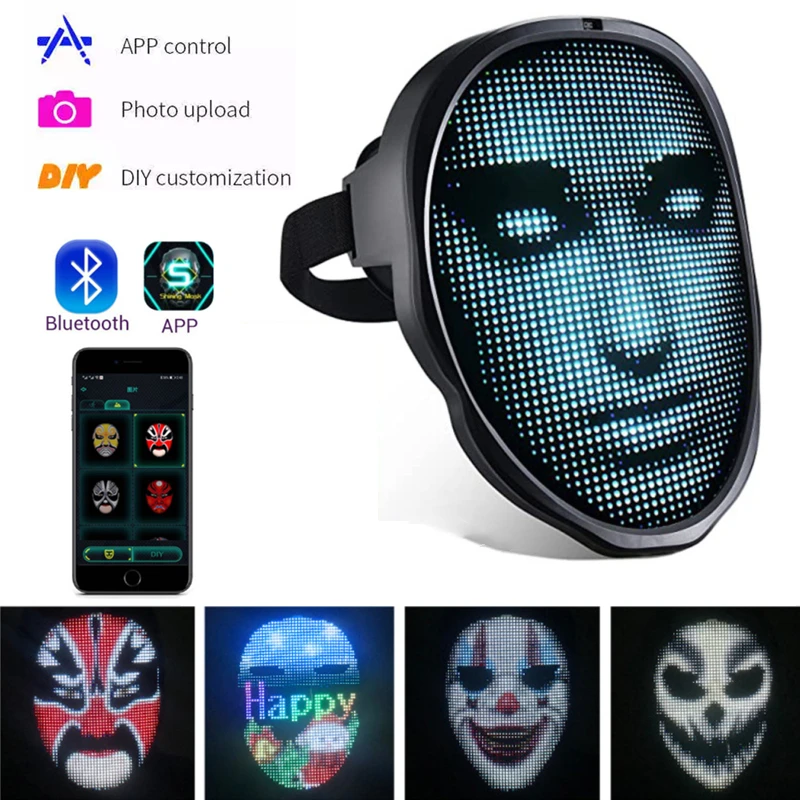 Mascarilla inteligente con Control por aplicación LED, máscara facial con Bluetooth que puede cambiar 45 fotos dinámicas de carnaval, máscaras faciales LED para Halloween