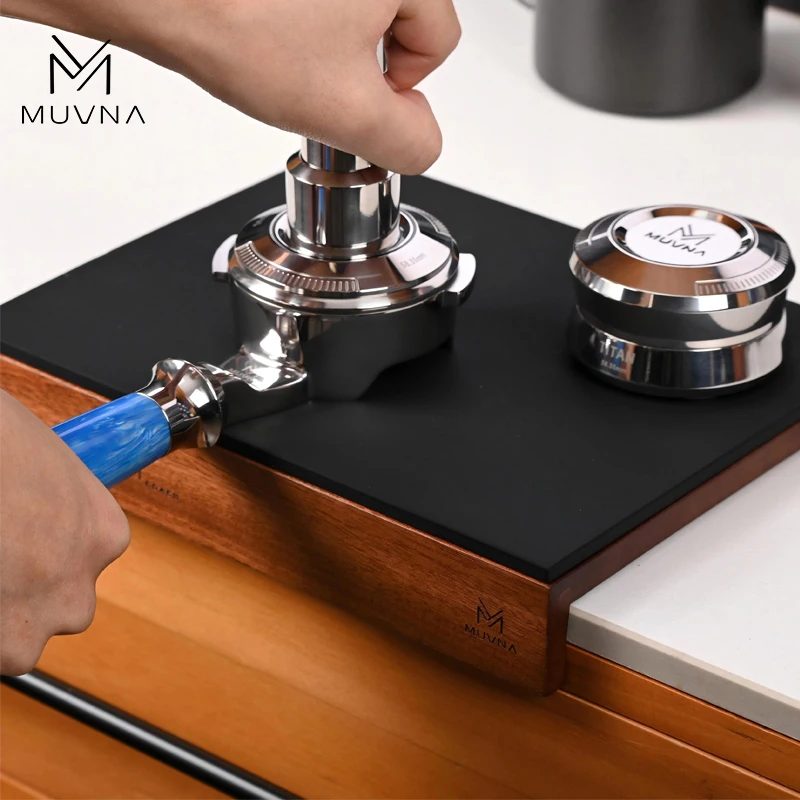 MUVNA Espresso Tamping Mat Wood Coffee Accessories Barista Station Silicone Base Stand 51/53/58mm Coffee Mat