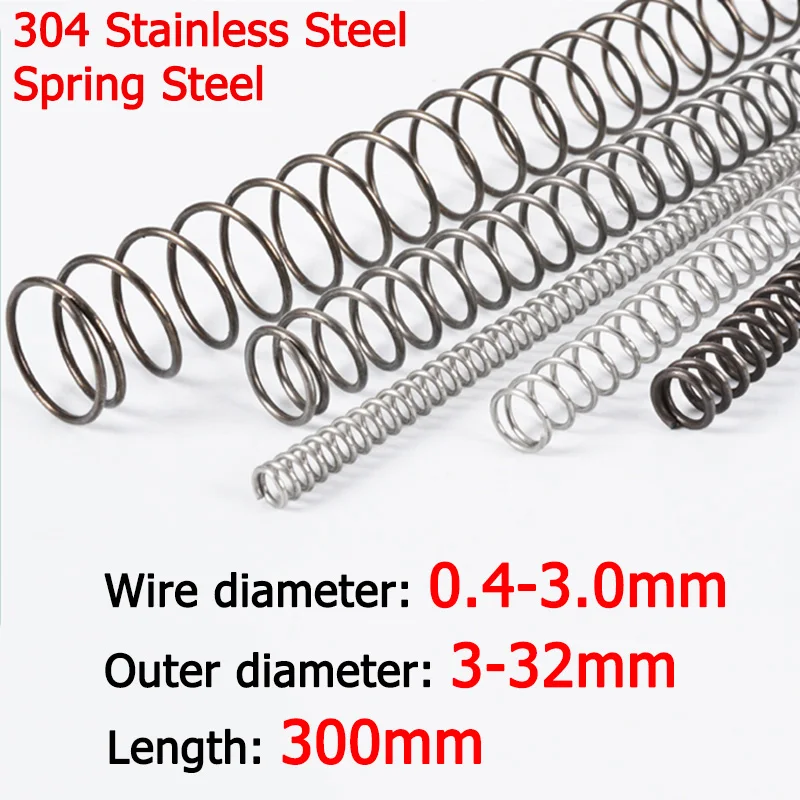 

2pcs Wire Dia 0.6-3mm Compression Spring Length 300mm 304 Stainless Steel Spring Steel Spiral Pressure Spring Outer Dia 4-32mm