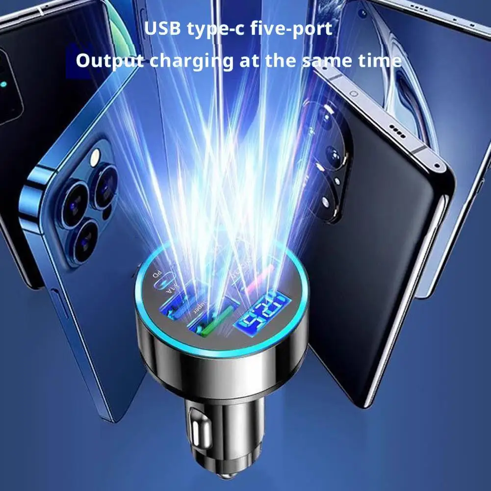 Car Fast Charging Head With 4 USB Ports And 2 PD Type-C Ports Car Mobile Phone Charger Converter Multi-port Car Power Adapter