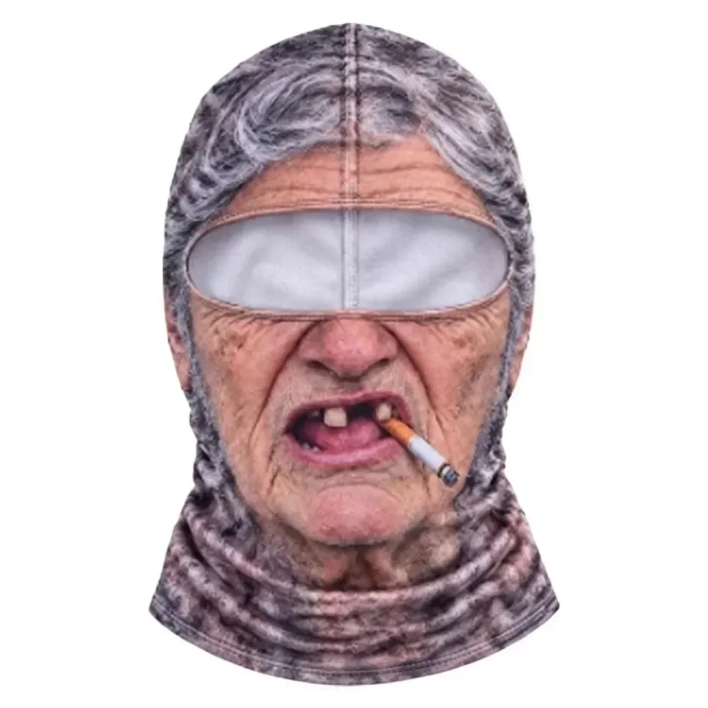 3D-geprinte balaclava met gezichtsmotief, volledige bedekking, ademend, met ooggaten, witte snor, elastische skimasker, capuchon
