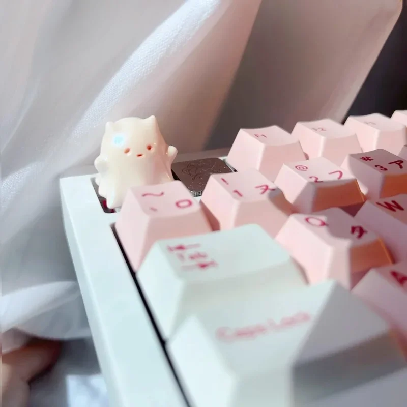 Ghost Cat Keycaps Custom Original Artisan Resin Keycap Cute Pink Purple Point Key Cap for wooting crush80 Rainy75 Accessories