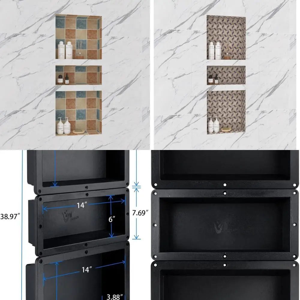 

16x40 Inch ABS Plastic Shower Niche with Multiple Storage for Bathroom, Ideal for Large Soap Storage and Accessories