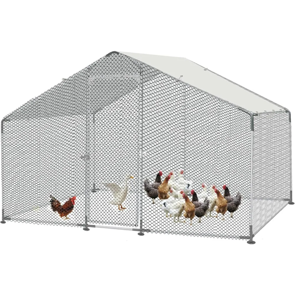 

Chicken Coop Large Metal Run for 10 Chickens Walk in Yard Poultry Cage Hen House with Waterproof Cover (64 Square Feet)