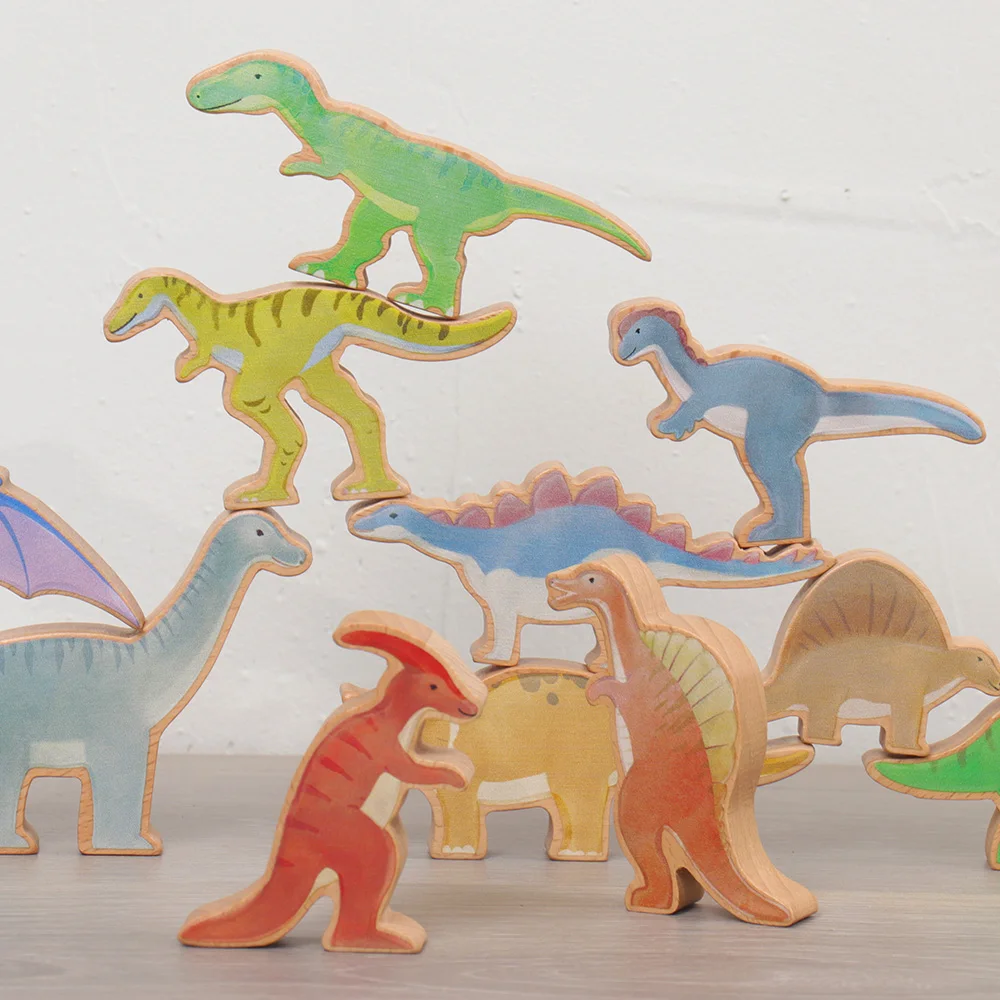ألعاب مونتيسوري التعليمية ديناصور ألعاب مكعبات البناء الخشبية ألعاب مكعبات التوازن للأطفال للأطفال