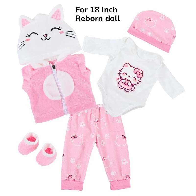 

18 Inch Reborn Doll Clothes Set Cute Cat Elephant Panda Hooded Outfit Bodysuit Pants Hat Shoes Soft Plush Doll Accessories Gifts