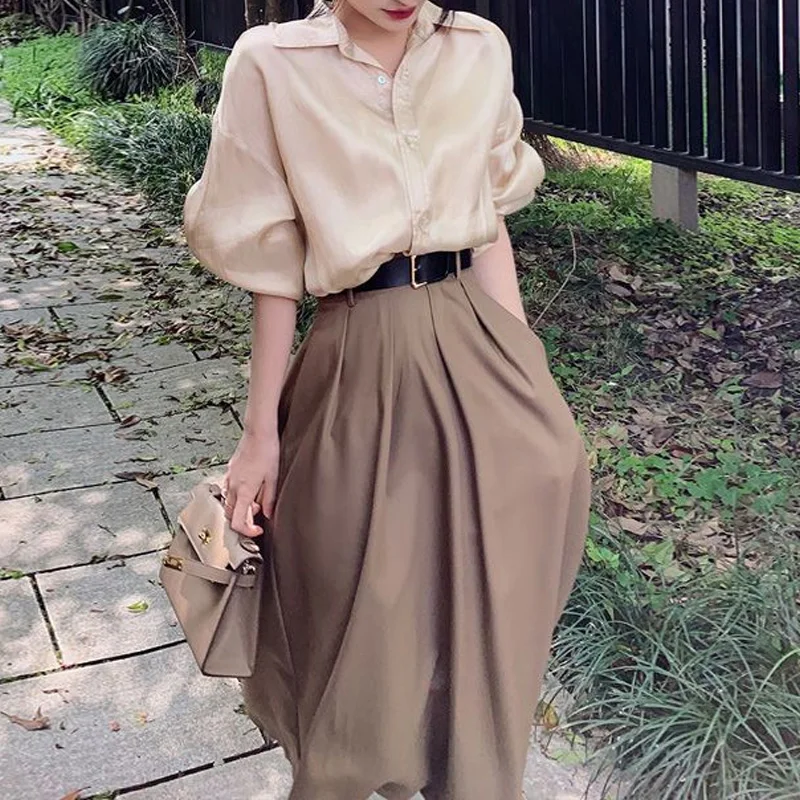 2023 New Spring and Autumn Gentle Series OL Commuter Advanced Light Mature Style Solid Color Loose Versatile Women's Shirt