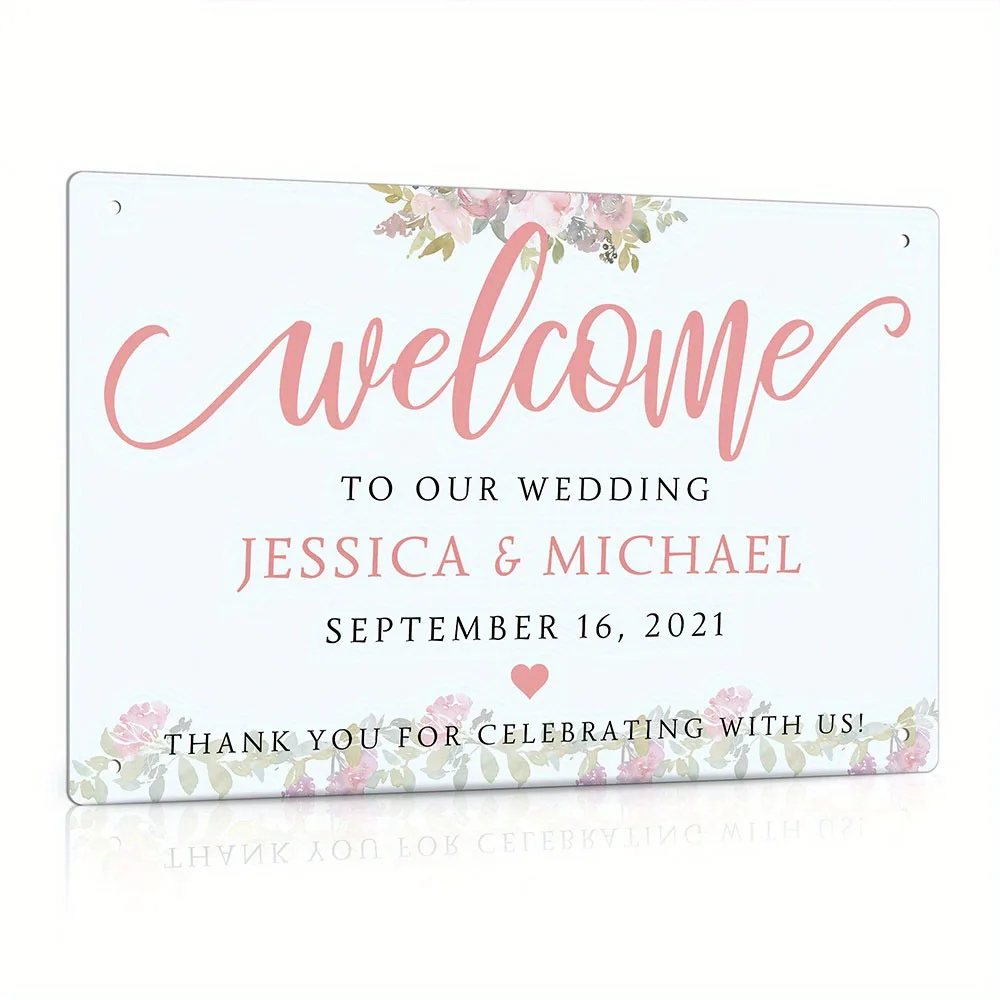 [Customized] Putuo Decor Personalized Wedding Sign, Ceremony And Reception Decoration, 12X8 Inches Metal Sign