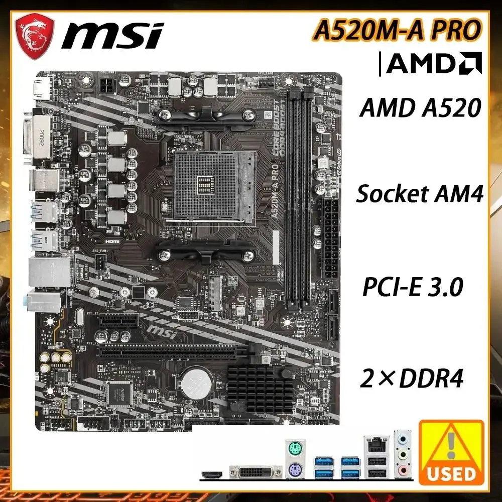 

A520 Motherboard MSI A520M-A PRO for Ryzen 7 5700x 5700x3d 5800x3d AM4 Motherboard for AMD Ryzen 5 5600 5600G 5500 3600 5600X