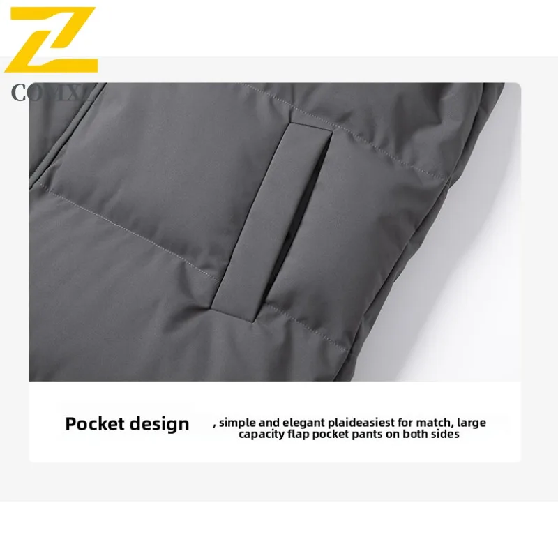 COMXZ 2025 Casaco masculino de algodão longo com capuz e bloco colorido inverno na altura do joelho grosso quente patchwork casaco leve