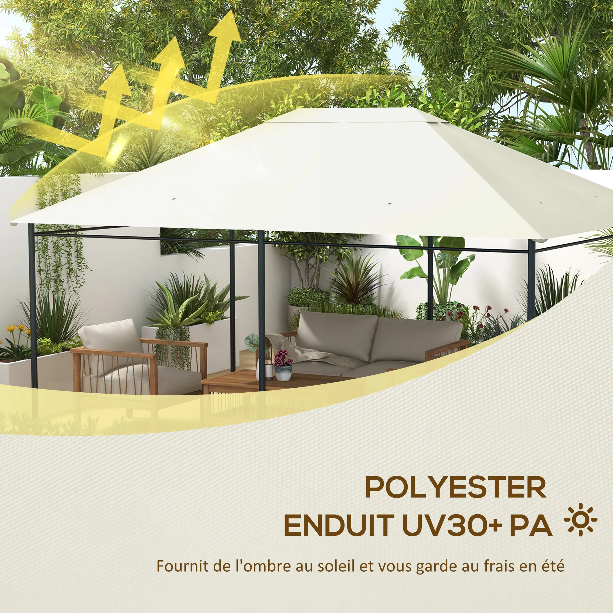Afbeelding 4: Outsunny canvasvervanger voor prieeloverkapping polyester hoge dichtheid 180g/m² anti-UV 3x4 m crème