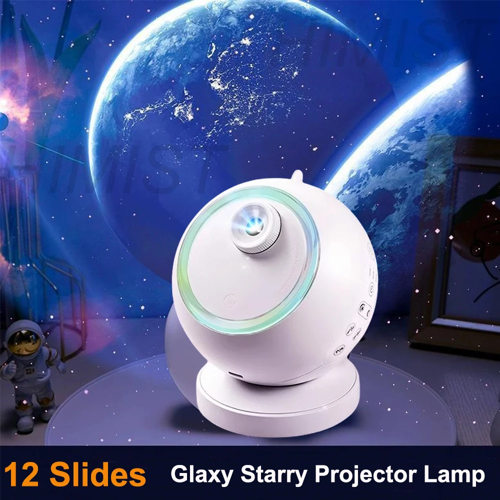 12 Slides Galaxy Starry Sky Projector Night Light with White Noise Bluetooth Speaker Planetarium Lamp For Kids Gift Bedroom Deco