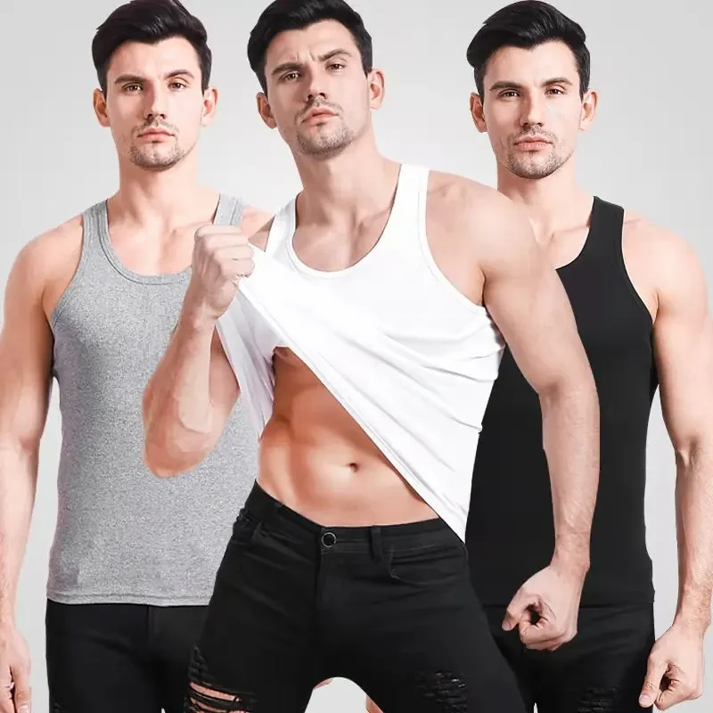 2024 Summer Men Tank Tops Black White Gray Singlets Sleeveless Fitness O-neck Undershirts Male Vest Casual Bodybuilding Tees