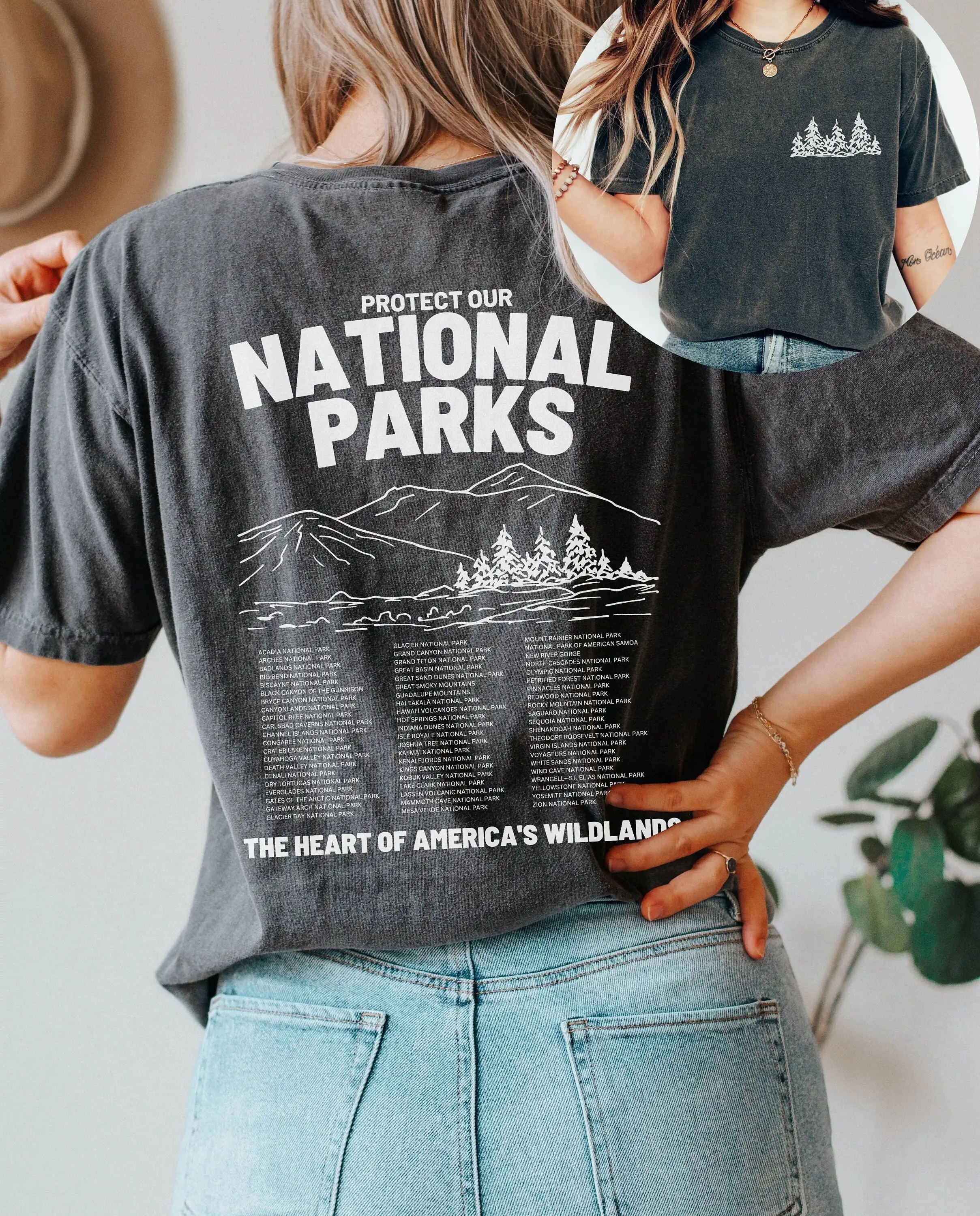 National Parks Crewneck Protect Our Park Ranger Mountain T Shirt Retro Environmental Camping Clothes Granola Girl Forest