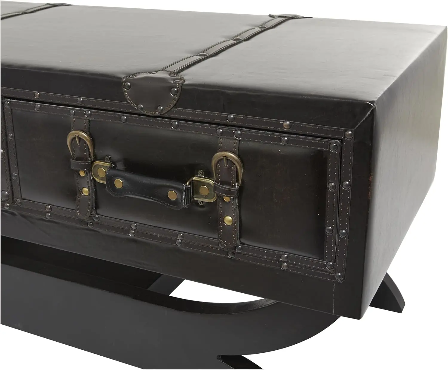 79 Faux Leather Living Room Coffee Table Vintage Faux Leather 2 Drawer Table with Curved Style Leg Stand, Center Table 40 x