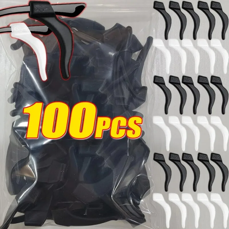 100개 블랙 실리콘 미끄럼 방지 귀걸이 여성 남성 안경걸이 귀 슬리브 투명 안경 홀더 액세서리