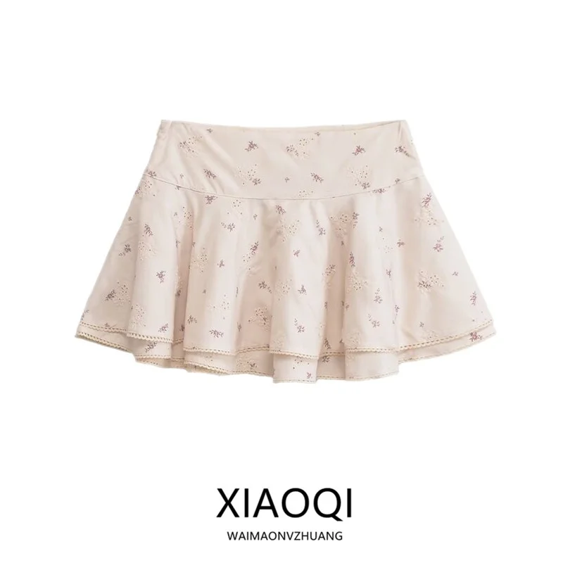 

New Summer 2025 Floral Embroidery Cotton Midi Skirt Women's Faion Commute Loose Fit mid Waist Skirt 50740