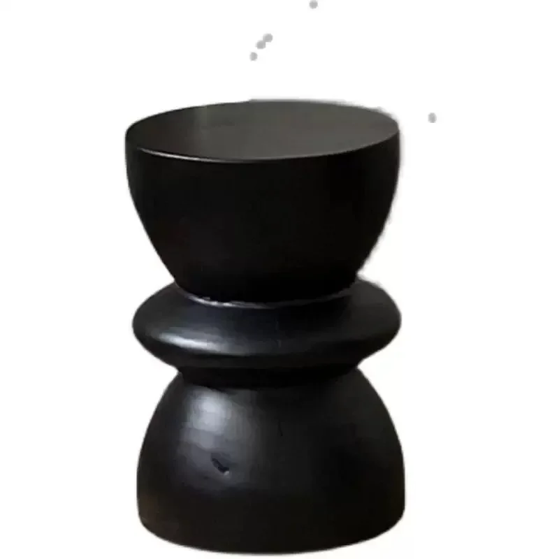 Nordic solid wood pier round stool sitting B & B ornament wabi sandy wind carbonized black