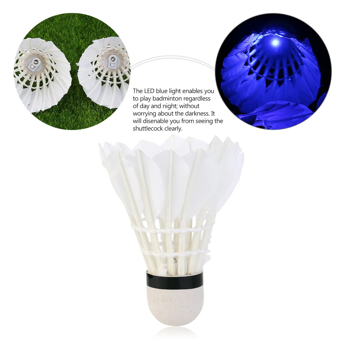 

5 шт. светодиодных воланов для бадминтона, светящиеся в темноте, яркие, пластиковые, прочные, с батареей на 20 часов, светятся в темноте