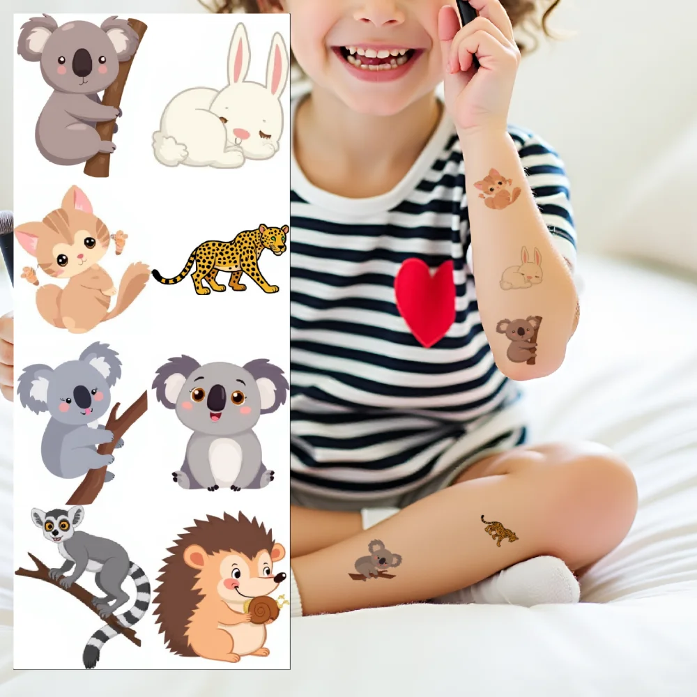 

54pcs Temporary Tattoo Cartoon Lion Rabbit Koala For Girls Arms Boys