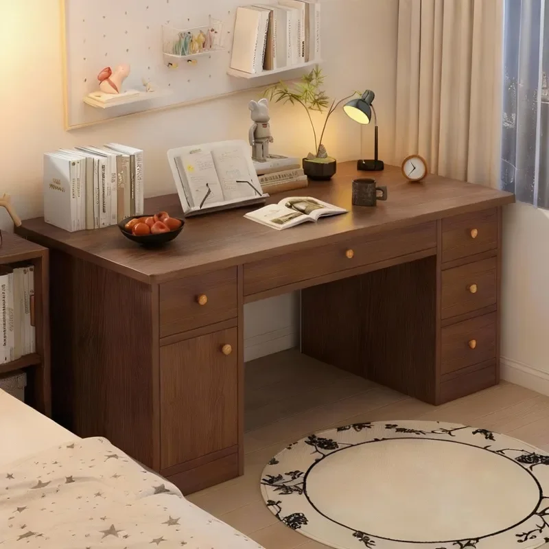 for Computer Desk Desktop Home Study Bedroom Writing Office Desk with Thickened Drawer Lock and Staff Seat