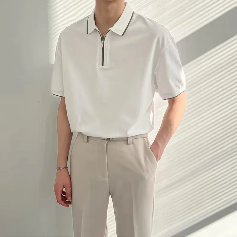 Summer Men's Top Korean Version of Loose Color Contrast Lapel Short-sleeved T-shirt Men's Casual POLO Shirt Half-sleeved T-shirt