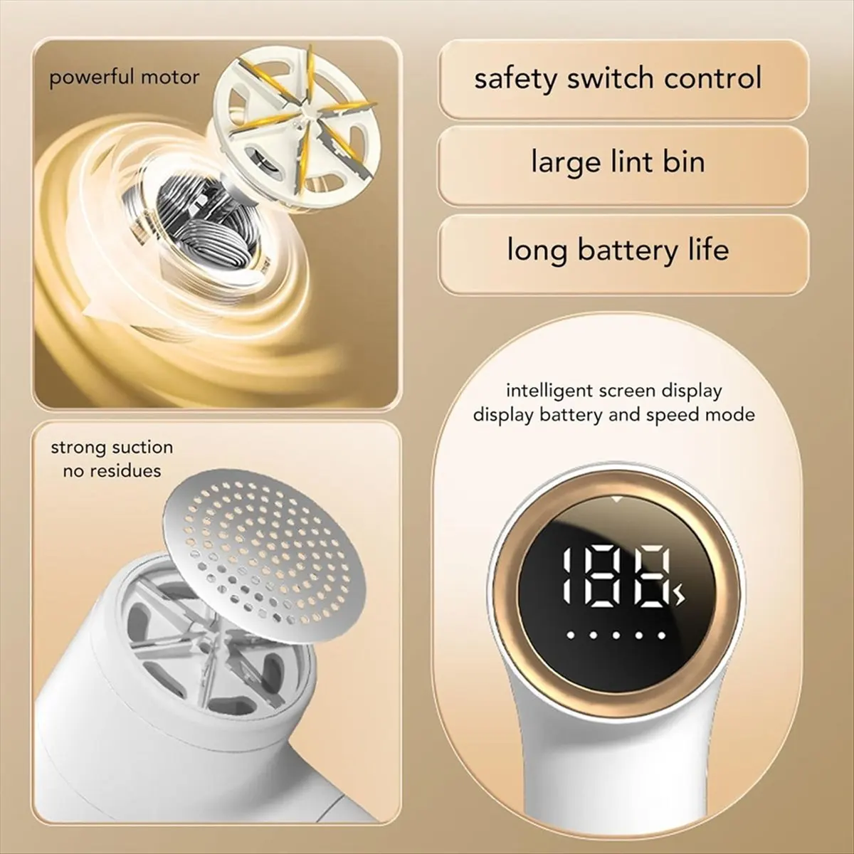 BRILLIANT USB Portable Fabric Defuzzer Digital Household Ball Remover with 5 Speeds for Clothes Linens and Carpets Grey