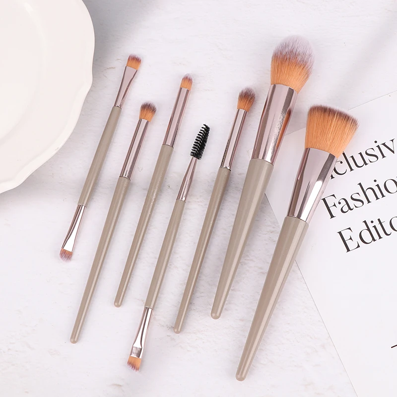 7 pçs pincéis de maquiagem conjunto rosto olhos compõem escova cílios sombra sobrancelha delineador fundação pó blush destaque lábios escova