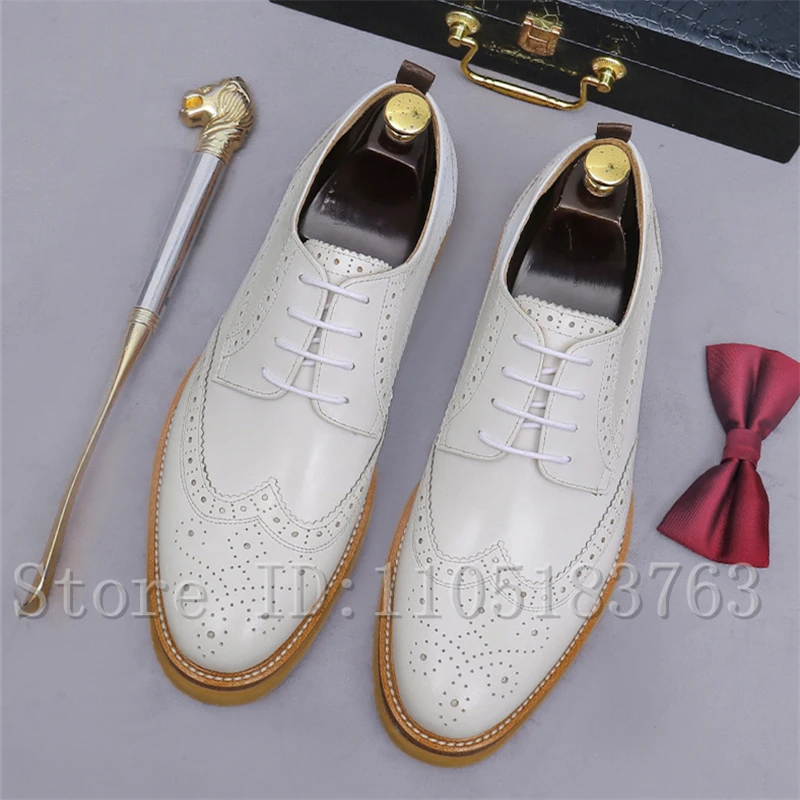 

Men New Genuine Leather Business Shoes Blok Carved Thick Soled Lace Up Cowhide Formal Dress Shoes for Wedding Party