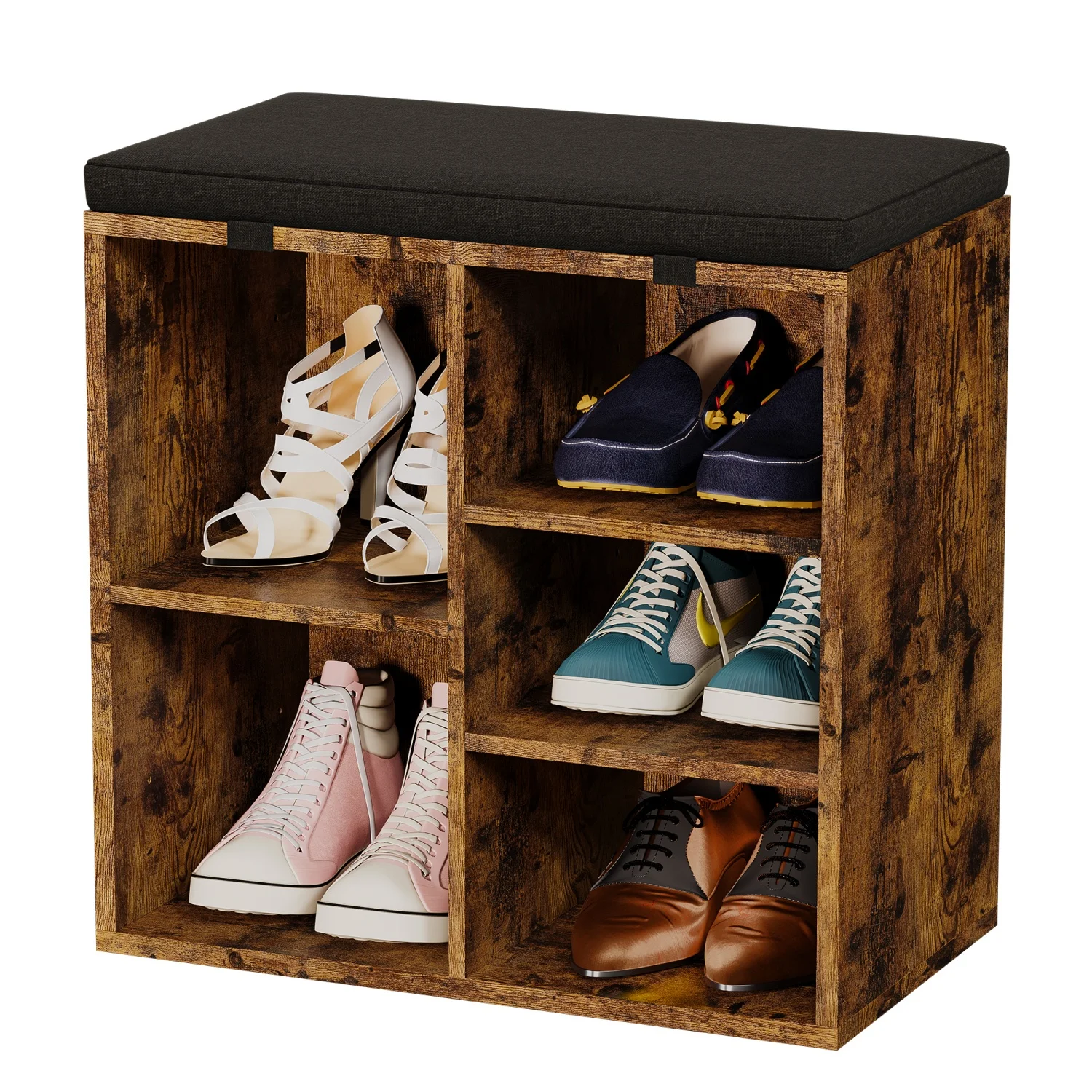 

Shoe Bench Storage Bench Shoe Rack Bench Shoe Shelf Cubby Organizer with Soft Cushion,5 Cubbies,Adjustable Shelves
