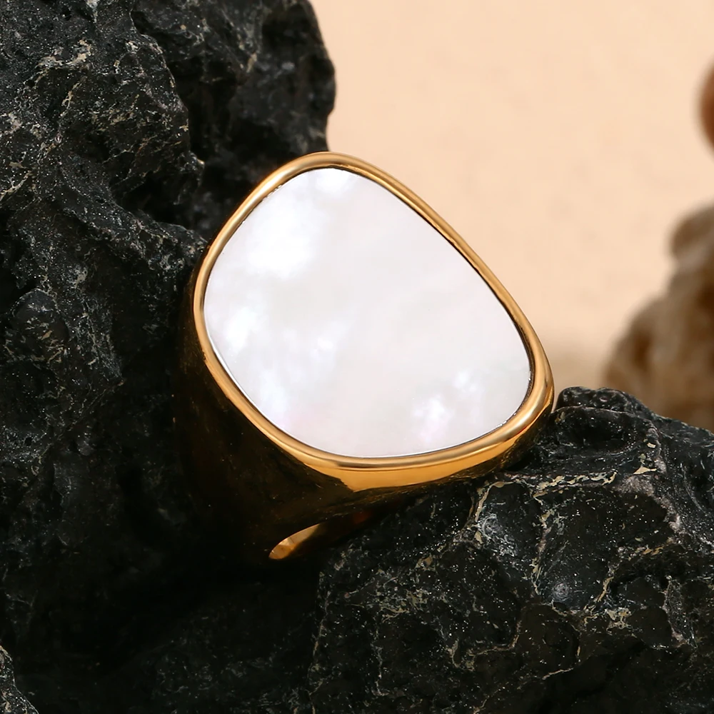 MamacitaSlay Elegant Minimalist Irregular Shell Stainless Steel Rings Woman Gold Plated Luxury Quality Jewelry Gifts For Women