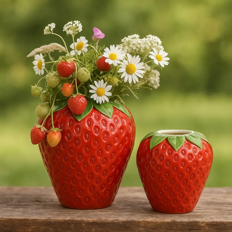 Strawberry Fruit-Shaped Ceramic Vase Hydroponic Flower Pot Ornament Living Room Dining Table Strawberry Vase Home Decoration New