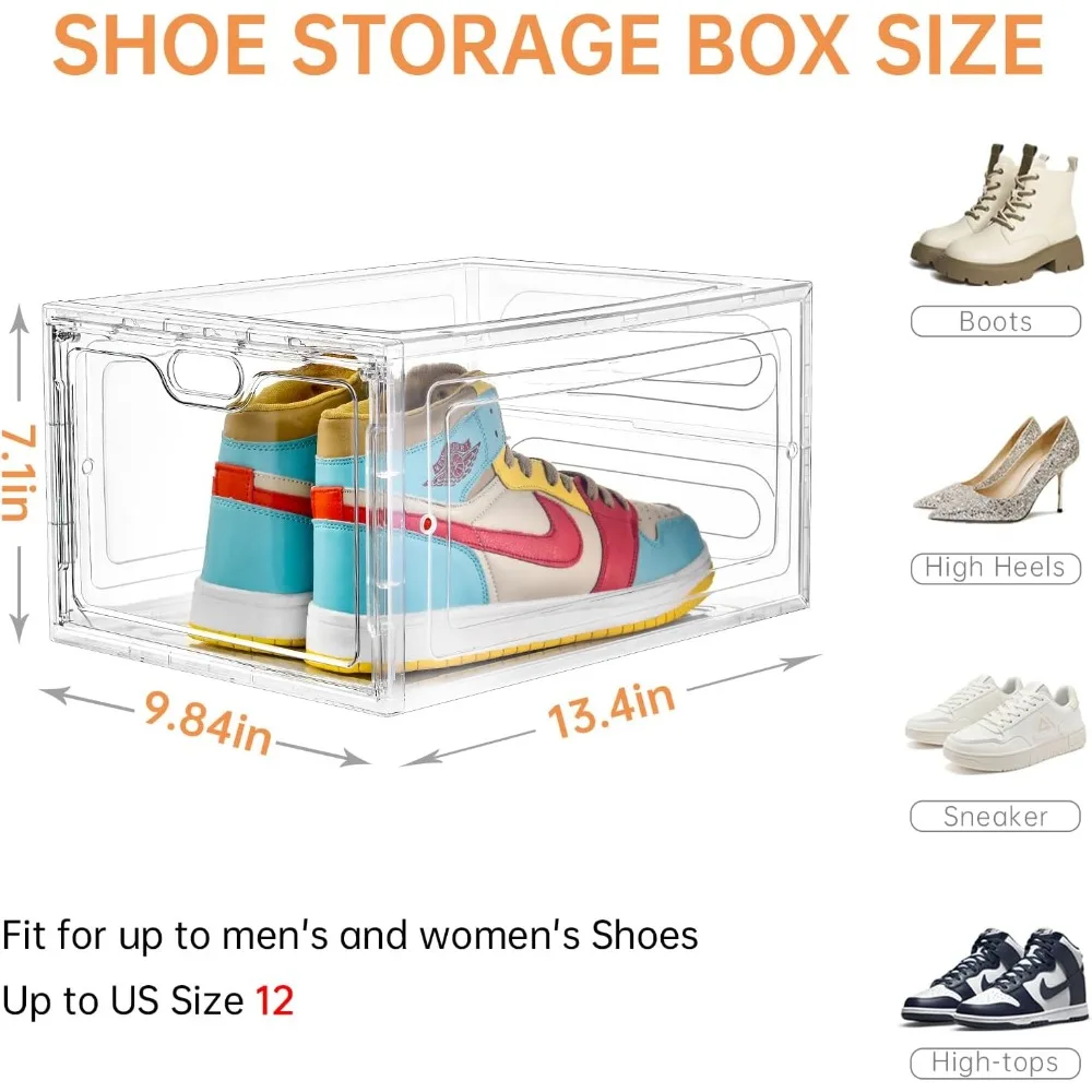 Shoe Boxes,Set of 12, Shoe Storage Boxes Clear Plastic Stackable For Closet, Sneaker Storage, Shoe Organizer with Magnetic Door