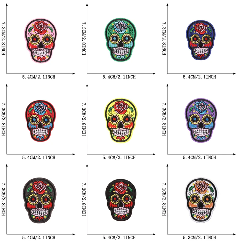 11pcs Lot Skull Iron On Patches For Clothes Embroidered Jacket Strijk Parches Bulk Sew Diy Naszywki Thermocollant Rock Mochila