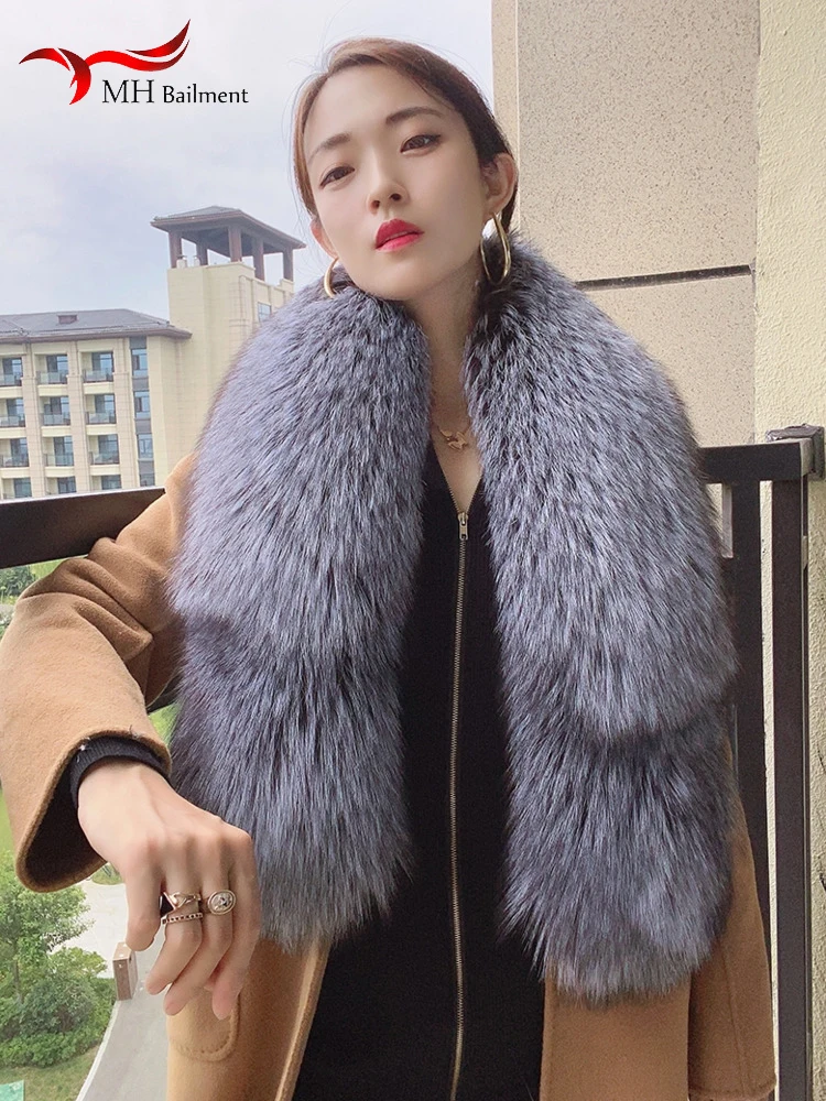 

Winter Real Fox Fur Scarf For Women Neck Warm Furry Fox Fur Collar Down Jackets Genuine Leather Fluffy Scarves Hood Shawls