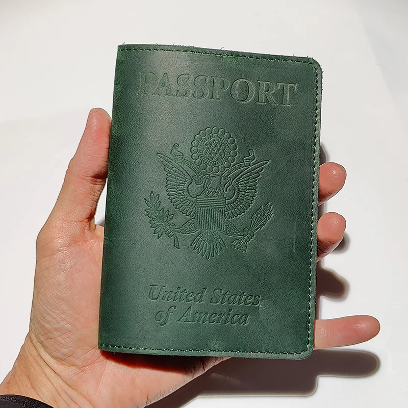 Couro genuíno Passaporte Capa, EUA Travel Acessórios, Menassport Titular, América Passport Pouch