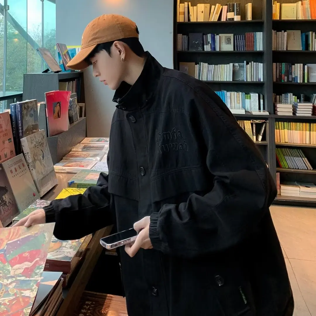 

Повседневная рабочая куртка для мужчин, свободного кроя, с воротником-стойкой, весна-осень, новая молодежная одежда, куртка для отдыха для подростков