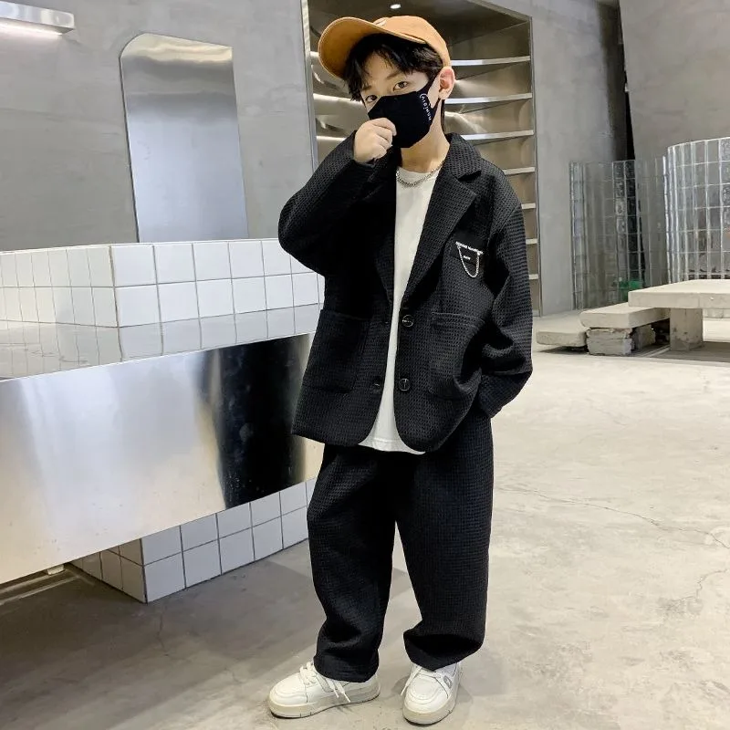 

2025 New Boys' Blazer Suit Set for Medium to Large Kids Spring Fall Formal Occasion Wear Trendy Streetwear Style