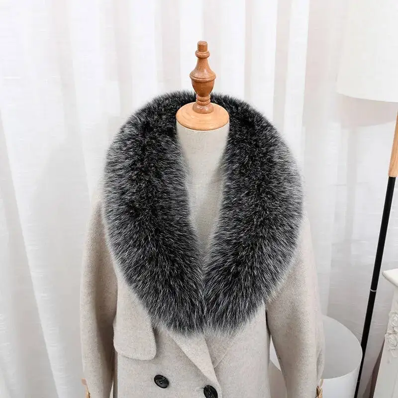 Large Fox Fur Collar Real Fur Suit Collar For Women Winter Natural Fur Hoodie Decor Genuine Shawl For Coat Jackets Hood Trims