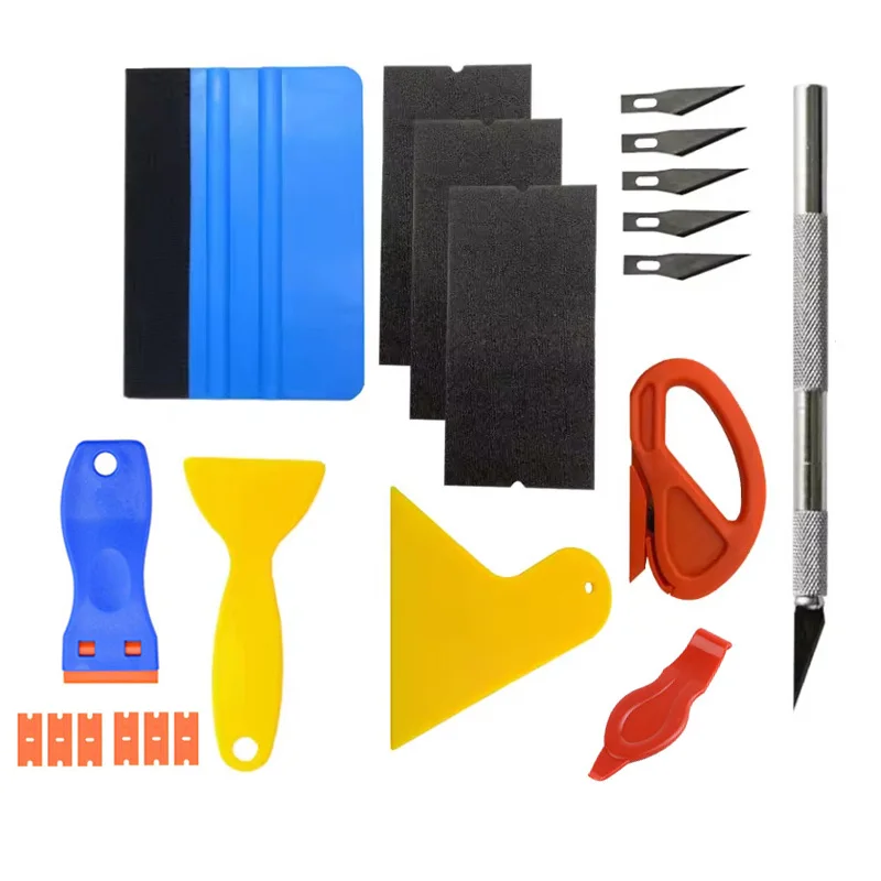 Auto Film Wrapping Tool Kit Venster Verven Gereedschap Vinyl Wrap Vilt Zuigmond Wrap Stick Vinyl Cutter Utility Mes Plastic Schraper