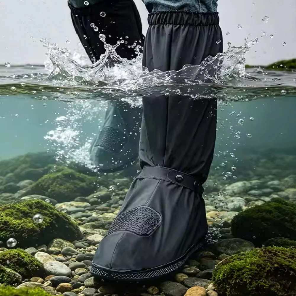 Unisex Reusable Anti-Slip Waterproof Rain Boot Shoe Cover High Tube Black Shoes Dust Protectors Cover Motorcycle Bike Rain Cover - view 5
