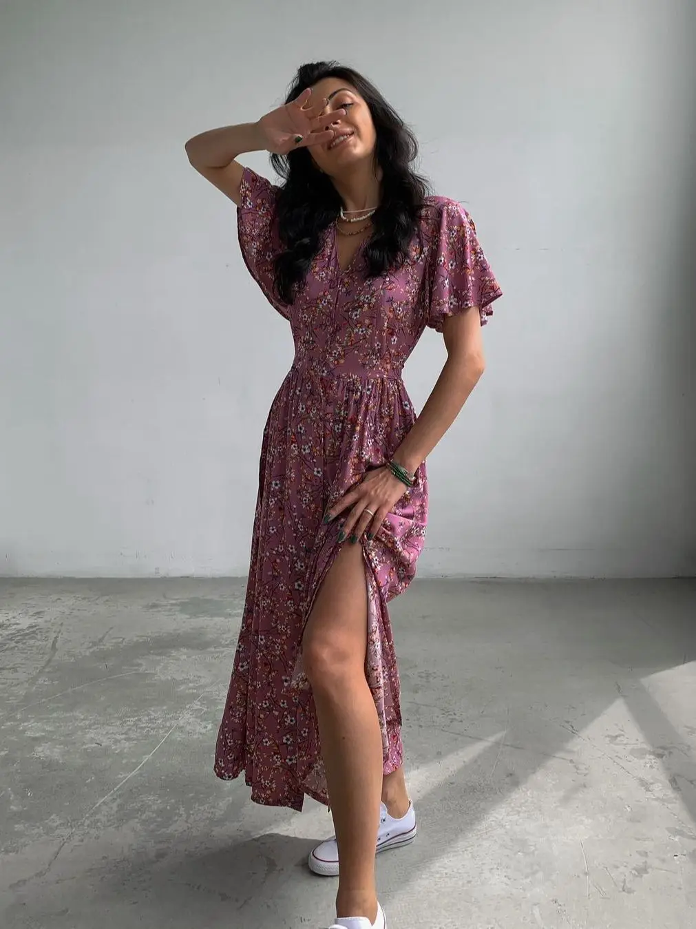 Boho French Style Flower Printed Dress Women V-Neck Elegant Lace-up Sundress Summer Elegantes Para Mujer 2024 Maxi Dress Vestido