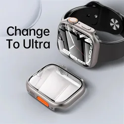 Glass+Case for Apple Watch 44mm 45mm 41mm 40mm Screen Protector Cover Change to apple Ultra Bumper iWatch Series 9 8 7 SE 6 5