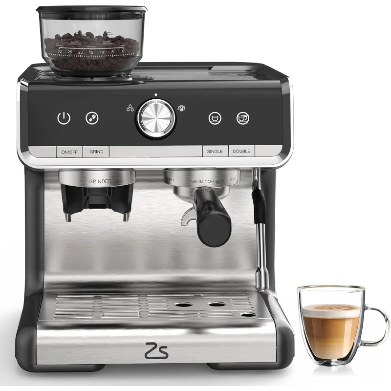 

Espresso Machine with Built-In Grinder and Milk Frother - Professional Espresso Maker for Crafting Lattes, Cappuccinos