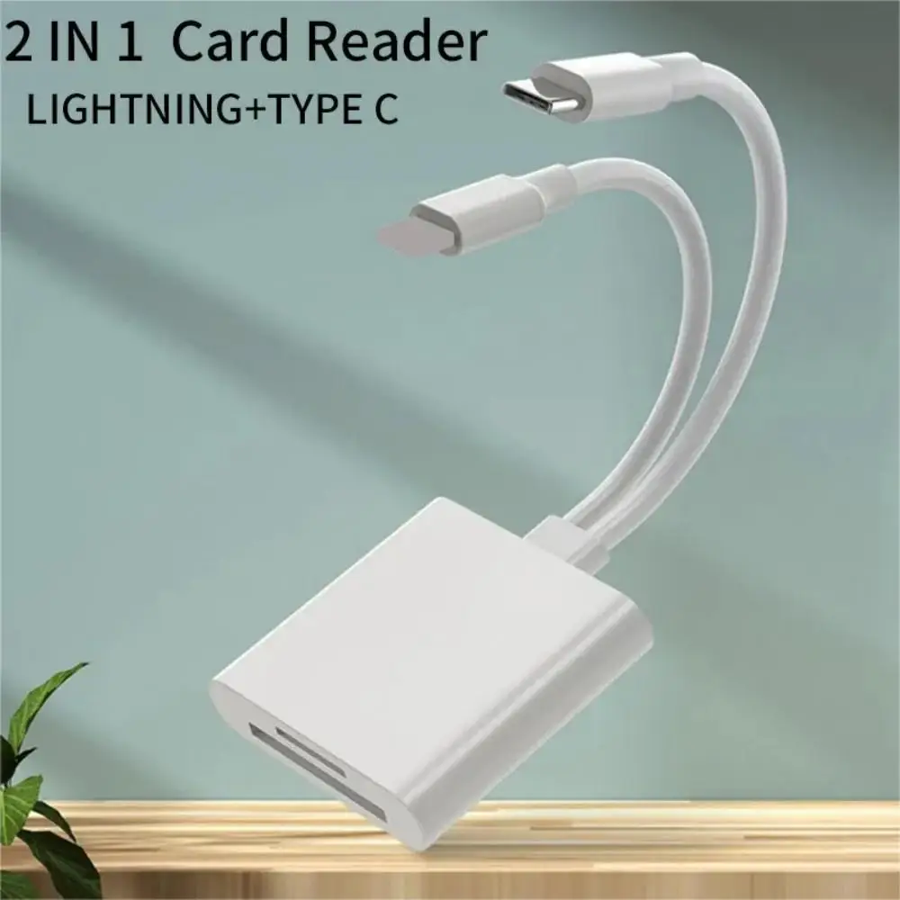 2-in-1 OTG Card Reader Type C Lightning SD/TF Memory Adapter for PC Laptop iPhone Multi Smart Card Reader No App Required