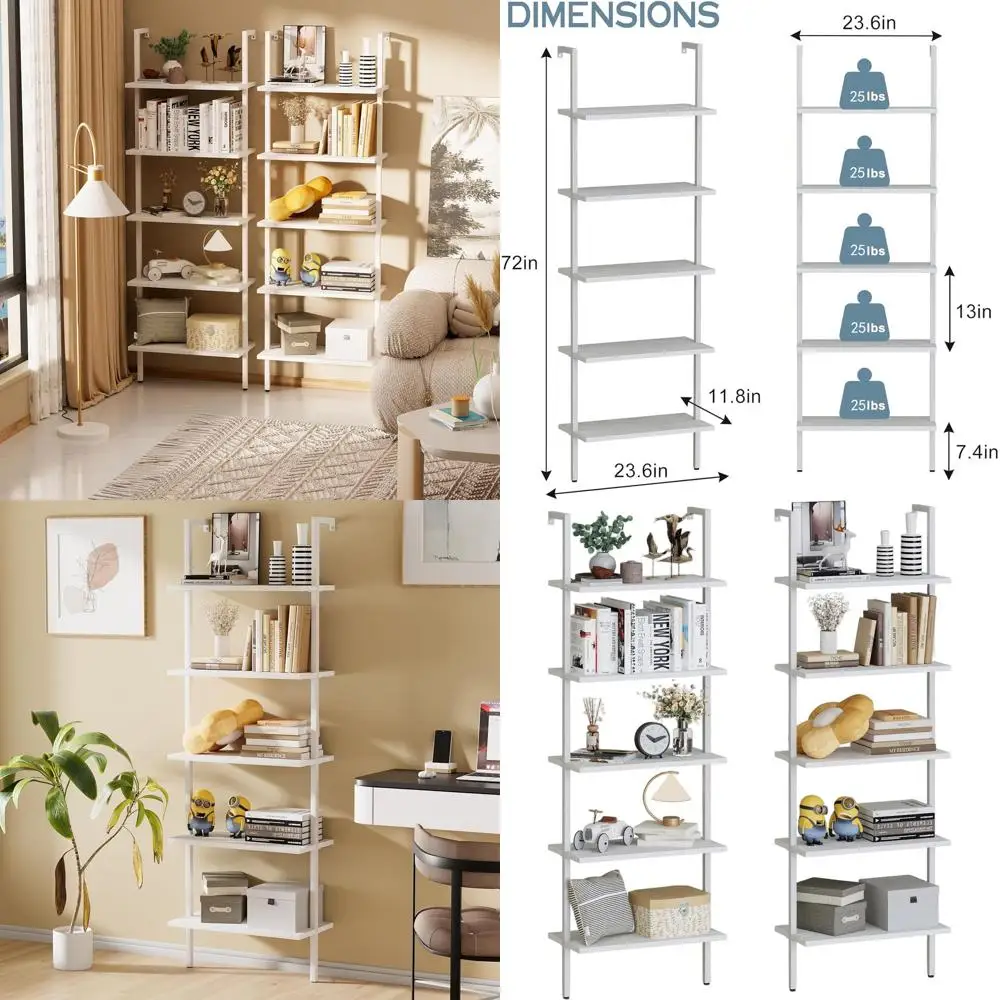 

Настенная полка из 2-х частей, 5 ярусов, белая, в индустриальном современном стиле, деревянная, для книг, растений и хранения в домашнем офисе или на кухне