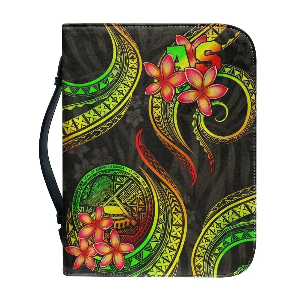 

Polynesian Frangipani Pattern Print Women's Bible Cover Case Leather Zippered Handle Handbags Portable Church Bible Storage Bags
